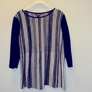 Ming Wang Black Cream Gray Stripe Knit Top Blouse Sweater Women’s Size Large